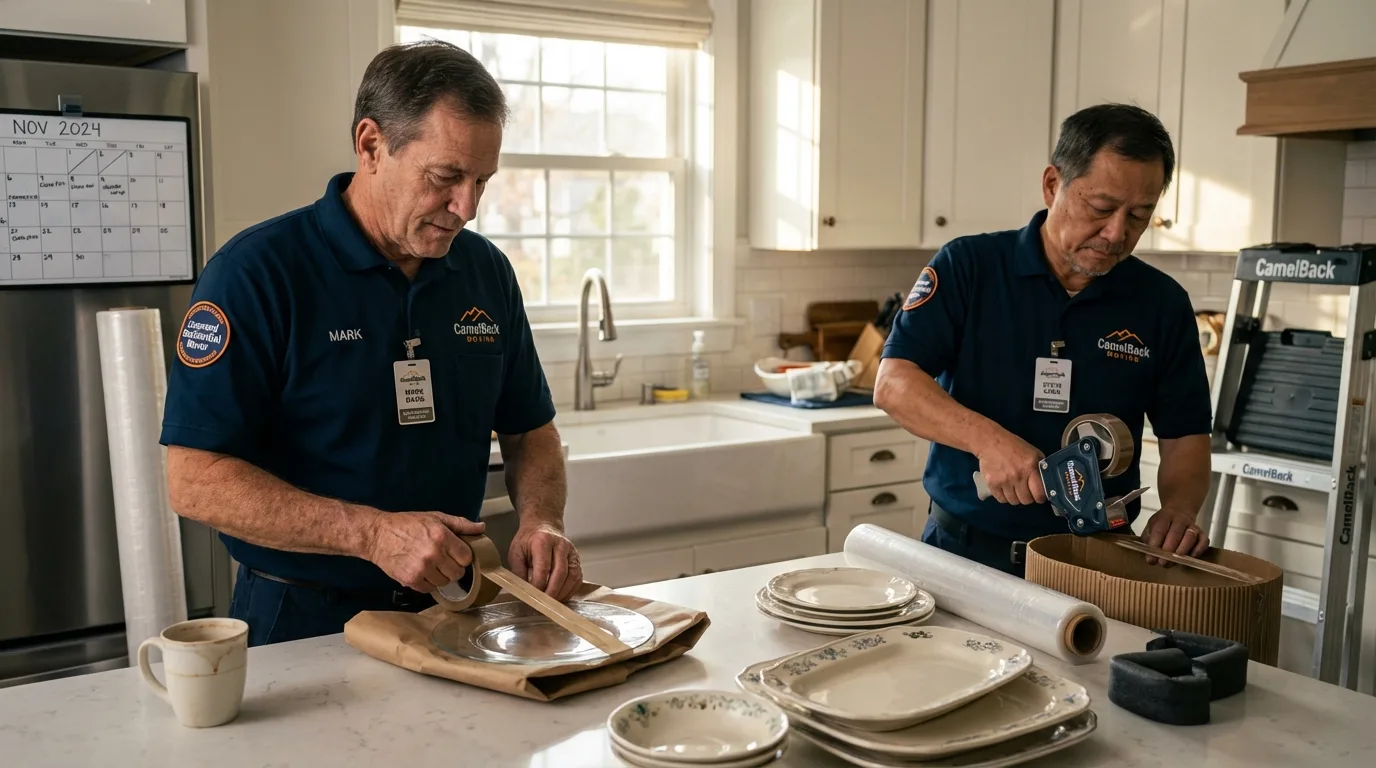 Professional crew packing kitchen dishware in Calabasas, CA